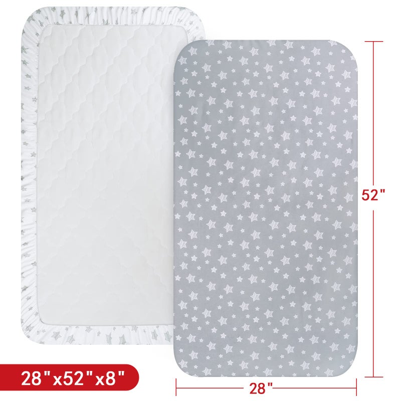 Moonsea Crib Sheets for Boys or Girls 2 Pack, Fitted Crib Sheet for Standard Size Crib and Toddler Mattresses, Soft and Breathable Material, Grey & White - Image 5