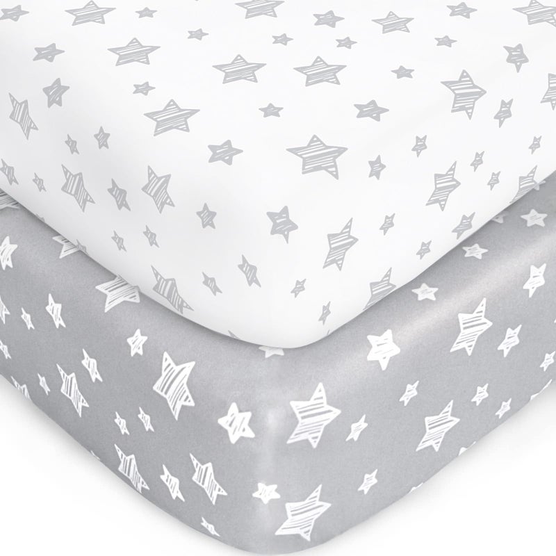 Moonsea Crib Sheets for Boys or Girls 2 Pack, Fitted Crib Sheet for Standard Size Crib and Toddler Mattresses, Soft and Breathable Material, Grey & White - Image 1