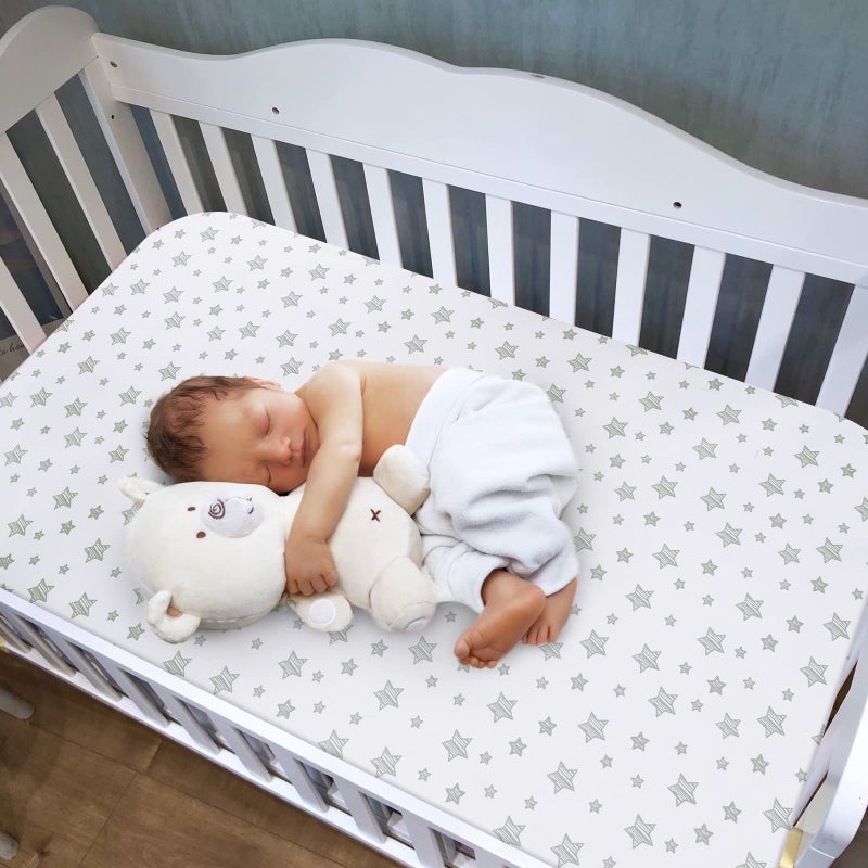 Moonsea Crib Sheets for Boys or Girls 2 Pack, Fitted Crib Sheet for Standard Size Crib and Toddler Mattresses, Soft and Breathable Material, Grey & White - Image 2