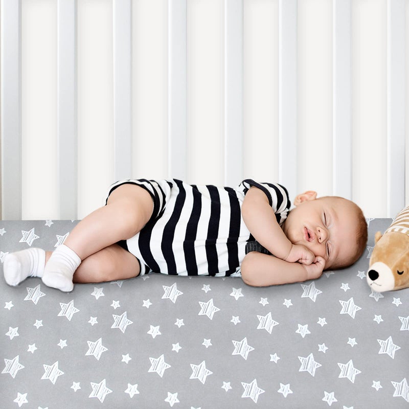 Moonsea Crib Sheets for Boys or Girls 2 Pack, Fitted Crib Sheet for Standard Size Crib and Toddler Mattresses, Soft and Breathable Material, Grey & White - Image 4