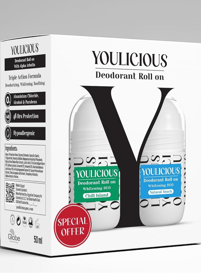 Youlicious Youlicious Deodorant Roll on Natural Touch and Chill Island 1+1 50 ml