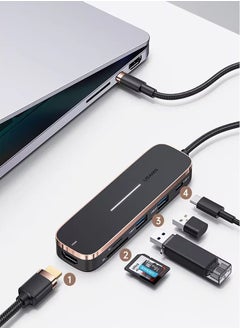 Usams 6in1 Multifunctional Type-C HUB with 2 USB+Type-C+Micro S-D+S-D + HD-MI Ports (Black)  - Image 1