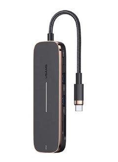 Usams 6in1 Multifunctional Type-C HUB with 2 USB+Type-C+Micro S-D+S-D + HD-MI Ports (Black)  - Image 4