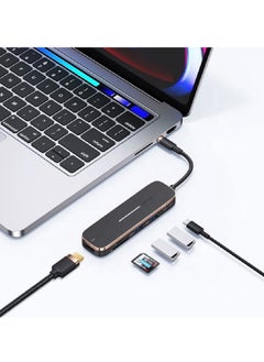 Usams 6in1 Multifunctional Type-C HUB with 2 USB+Type-C+Micro S-D+S-D + HD-MI Ports (Black)  - Image 3