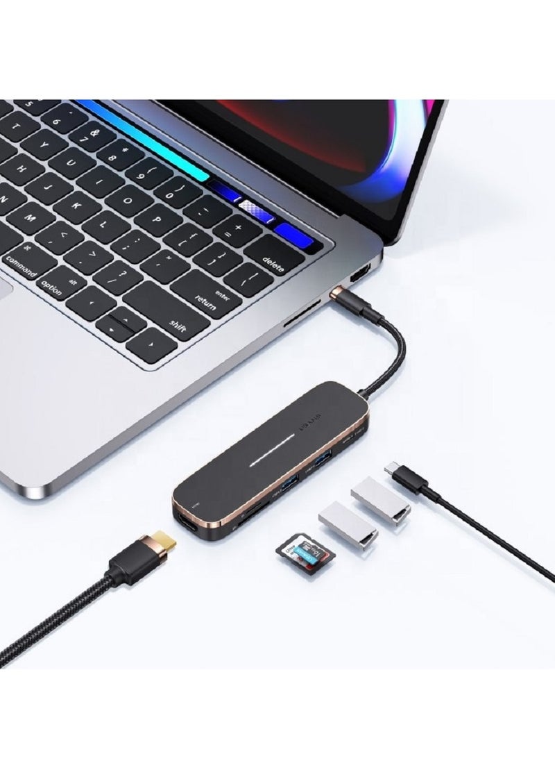 Usams موزع متعدد الوظائف 6 في 1 من النوع C مع منفذين USB+Type-C+Micro S-D+S-D + HD-MI (أسود)  - Image 3