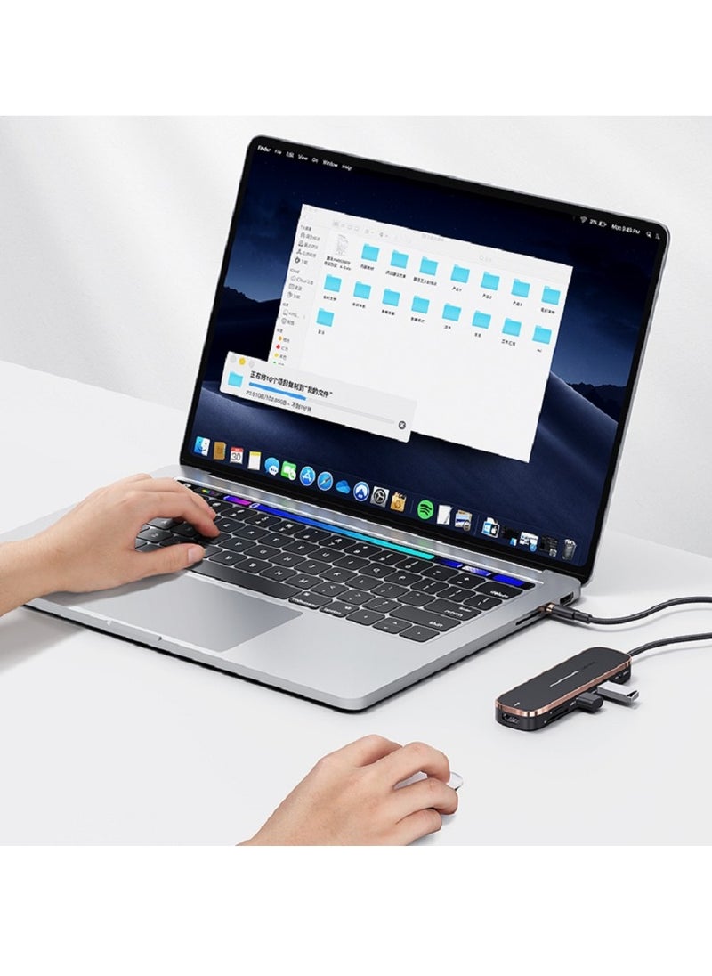 Usams موزع متعدد الوظائف 6 في 1 من النوع C مع منفذين USB+Type-C+Micro S-D+S-D + HD-MI (أسود)  - Image 2