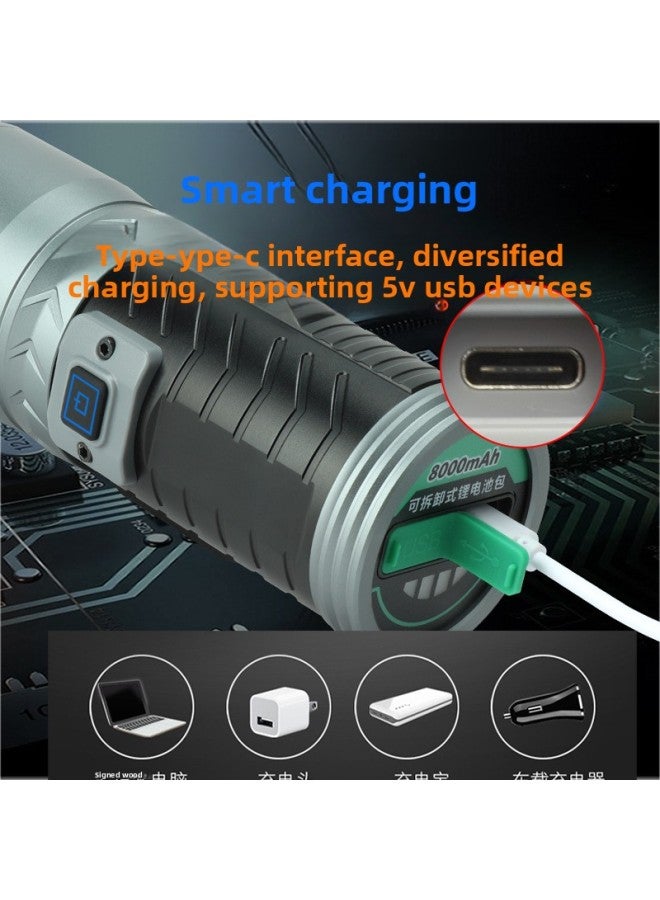 Three-light Source Fishing Lamp Flashlight Strong Light High-power Night Fishing Lamp Blue Light Outdoor USB Rechargeable Fishing Lamp-Color:Package 4: Light + Line + Cloth Bag + Fishing Chair Bracket  - Image 5