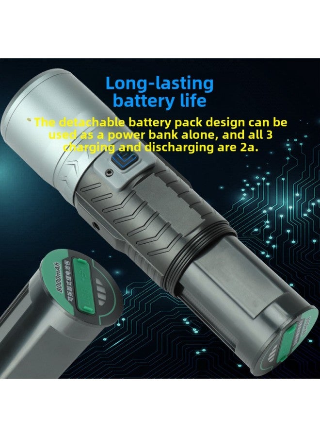 Three-light Source Fishing Lamp Flashlight Strong Light High-power Night Fishing Lamp Blue Light Outdoor USB Rechargeable Fishing Lamp-Color:Package 4: Light + Line + Cloth Bag + Fishing Chair Bracket  - Image 3