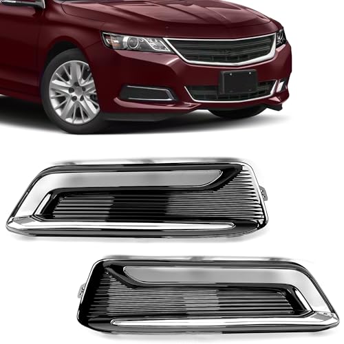 HECASA Fog Light Bezel Compatible with 2014-2020 Chevrolet Impala Front Bumper Driving Fog Lamp Bezel Pair Left Right Side Silvery & Black W/O Fog Lights - Image 1