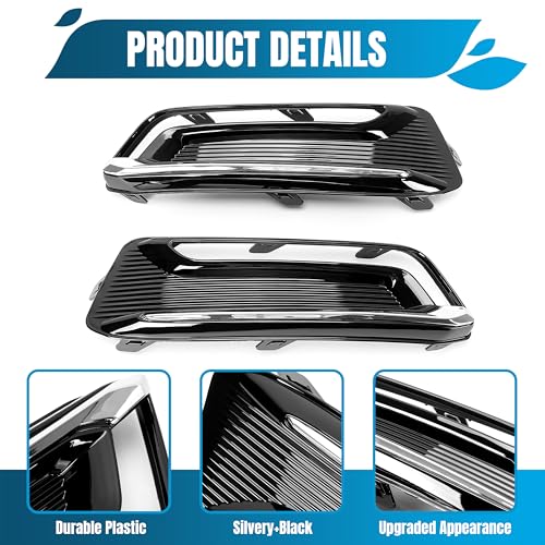 HECASA Fog Light Bezel Compatible with 2014-2020 Chevrolet Impala Front Bumper Driving Fog Lamp Bezel Pair Left Right Side Silvery & Black W/O Fog Lights - Image 3