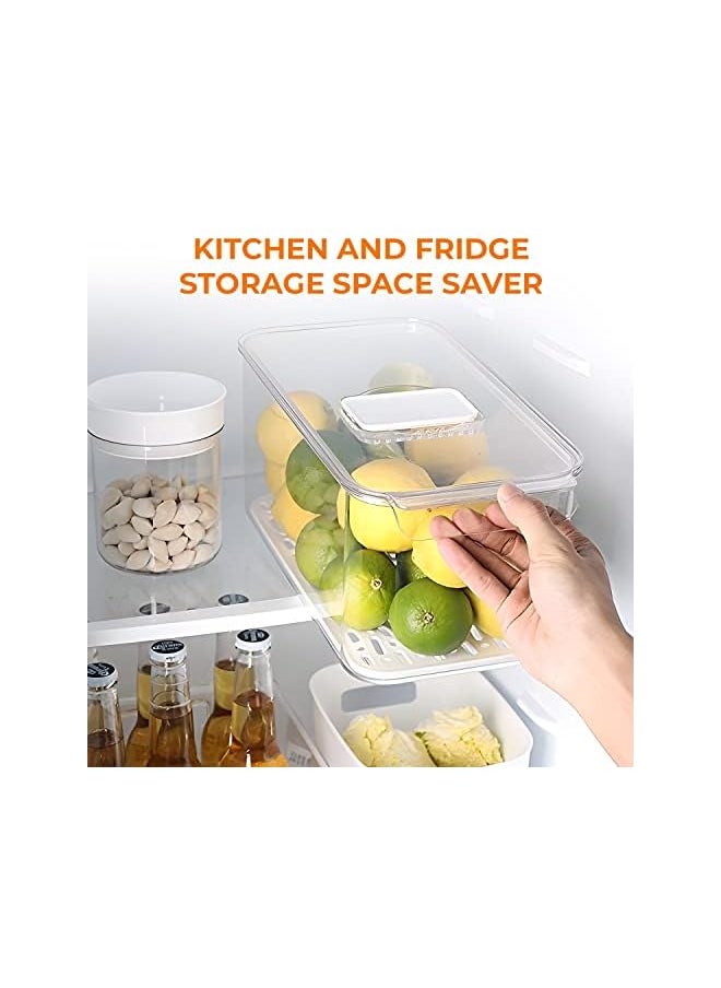 FAIZO - Refrigerator Food Storage Box Clear Acrylic Storage Container With Lid Leakproof Durable Food Container Lunch Box Fruit And Salad – Kitchen Fridge Pantry Set Of 3 - Image 1