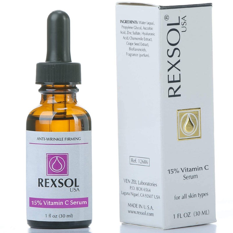 REXSOL سيروم فيتامين C بنسبة 15% من ركسول - تركيبة مضادة للتجاعيد مع حمض الهيالورونيك - 30 مل / 1 أونصة سائلة - Image 3