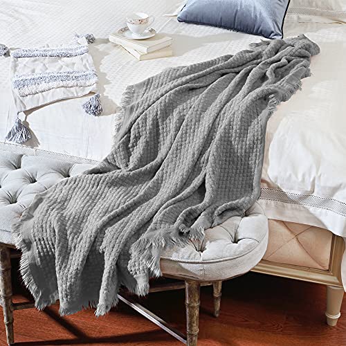 CREVENT Farmhouse Waffle Knit Throw Blanket for Couch Sofa Chair Bed Home Decoration, Soft Warm Cozy Light Weight for Spring Summer Fall (50''X60'' Light Grey) - Image 2