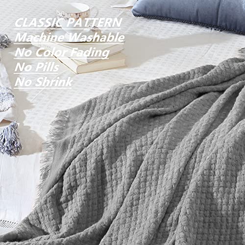 CREVENT Farmhouse Waffle Knit Throw Blanket for Couch Sofa Chair Bed Home Decoration, Soft Warm Cozy Light Weight for Spring Summer Fall (50''X60'' Light Grey) - Image 4