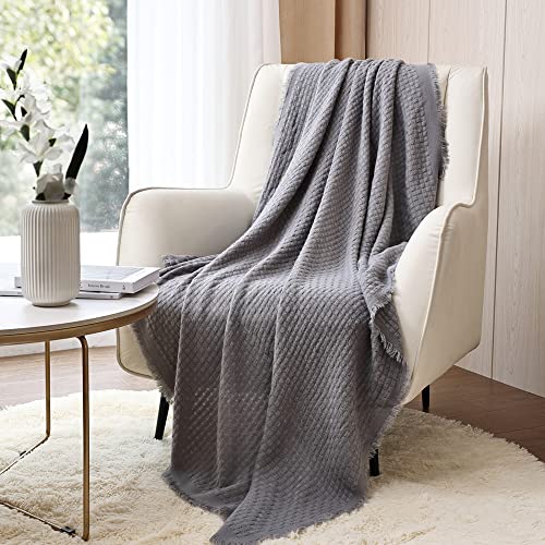 CREVENT Farmhouse Waffle Knit Throw Blanket for Couch Sofa Chair Bed Home Decoration, Soft Warm Cozy Light Weight for Spring Summer Fall (50''X60'' Light Grey) - Image 5