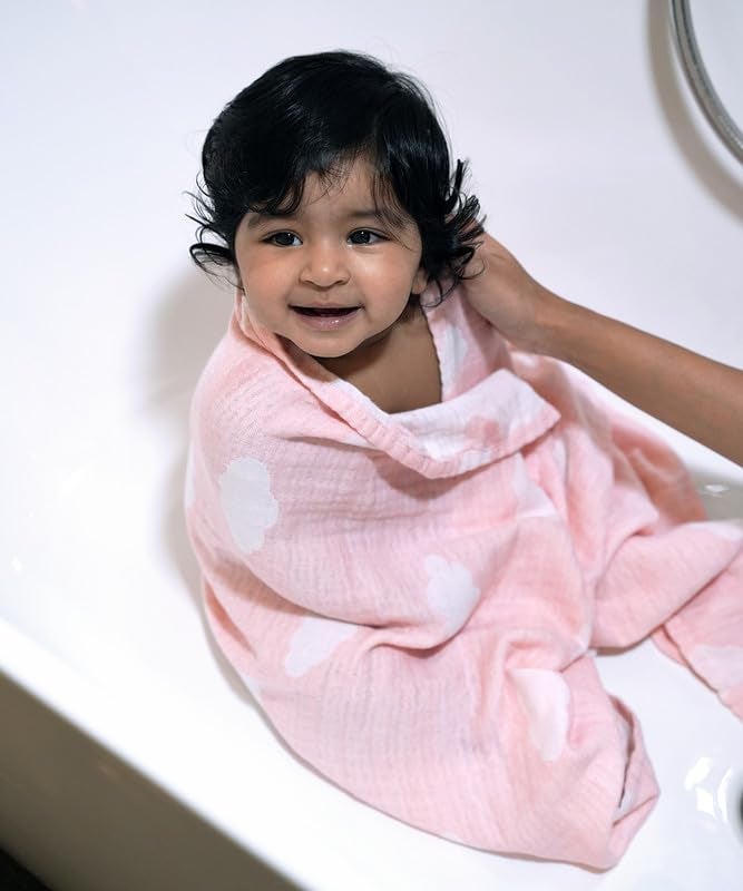 Doctor Towels Aloe Vera Baby Bath Bunny Towel, 60 x 120 cm, 300 GSM, Pack of 1 Towels for Newborn, Soft Baby Towels for 0 to 2 Years (Dreamy Clouds Pink Skies) - Image 1