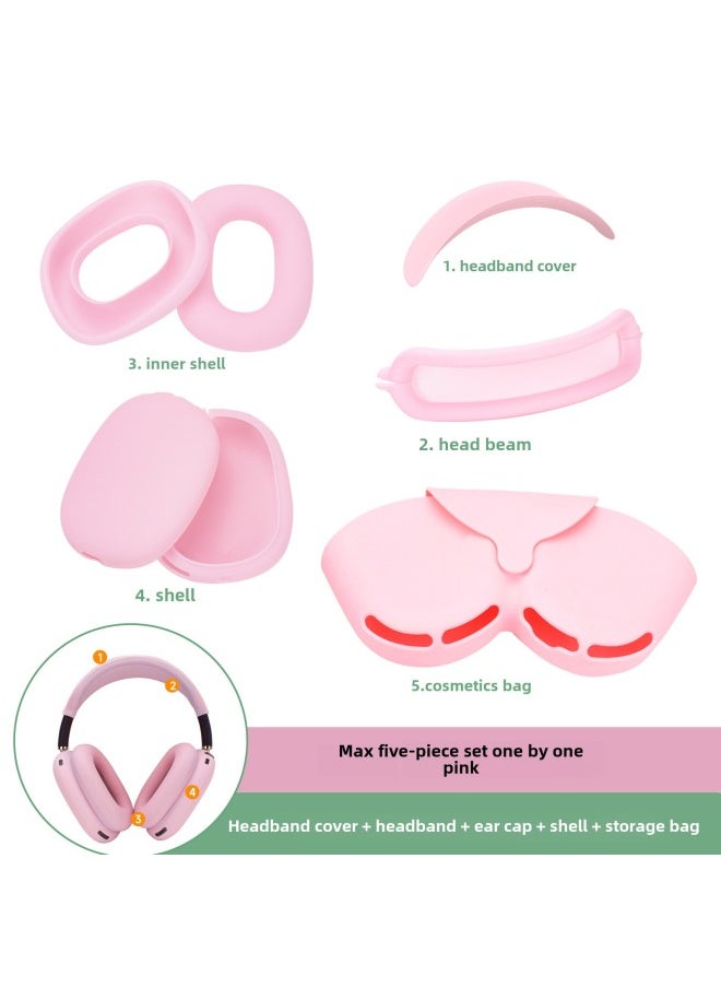 Generic - Digital Computer/bluetooth Headset Case/bluetooth Headset Shell Protective Cover For Airpods Pro-Color:max Five-piece Pink (head Beam + Beam + Ear Cap + Shell + Storage Bag)-Model:Applicable To Airpods Max - Image 1