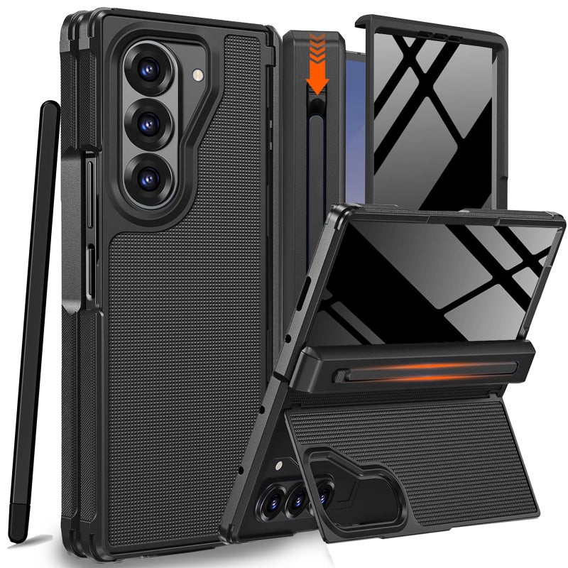 NINKI for Samsung Galaxy Z Fold 7 Case with S Pen Holder & Stylus and Invisible Kickstand,Built in Privacy Screen Protector and Hinge Phone Cover for Samsung Z Fold 7 Case with Slim S Pen Slot â€“ Black - Image 1