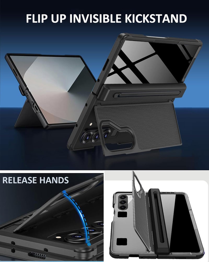 NINKI for Samsung Galaxy Z Fold 7 Case with S Pen Holder & Stylus and Invisible Kickstand,Built in Privacy Screen Protector and Hinge Phone Cover for Samsung Z Fold 7 Case with Slim S Pen Slot â€“ Black - Image 3