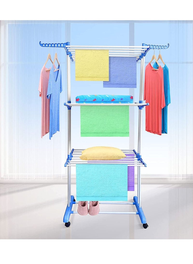 3 tier fordable powder coat dryer rack with wheels (blue) - Image 4