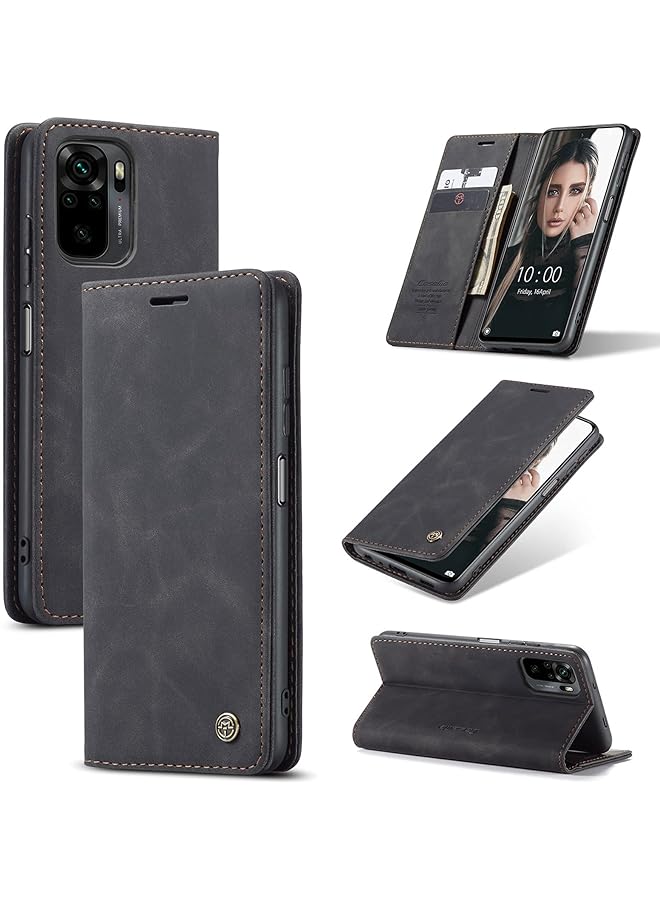 إيروريكس حافظة محفظة لهاتف Xiaomi Redmi Note 10 Redmi Note 10S وليس Note 10 5G، غطاء حماية مغناطيسي ناعم من الجلد الناعم على الطراز القديم مع حامل وفتحات حامل البطاقات Redmi Note 10 Note 10S أسود - Image 1