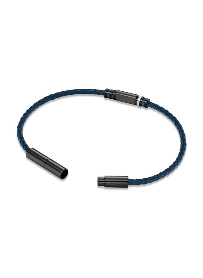 CERRUTI 1881 - Mario Grey and Blue Navy Leather Bracelet for Men - Image 1