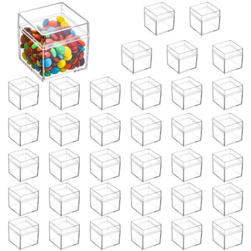 Okllen 36 Pack Acrylic Boxes with Lid, Clear Square Cubes Treat Gift Boxes Candy Storage Container for Candy, Little Trinkets, Jewelry, Party Favor, 2''x2''x2''/5x5x5CM - Image 1