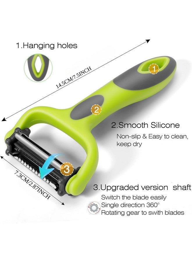 we3 أداة تقشير الخضار والفواكه متعددة الوظائف 3 في 1 للمطبخ (أداة تقشير على شكل Y، أداة تقشير شرائح وأداة تقشير جوليان)، أدوات تقشير من الفولاذ المقاوم للصدأ الممتاز للخضار، الجزر، الفواكه وغيرها. - Image 2