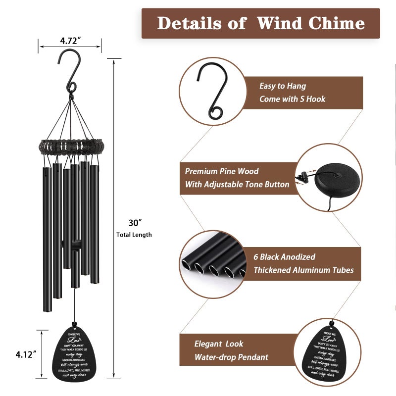 Soopau Sympathy Gifts for Loss of Loved One, 30" Metal Memorial Wind Chimes for Loss of Mom Dad, Windchimes in Memory of A Loved One, Bereavement Condolences Gift for Loss - Image 5