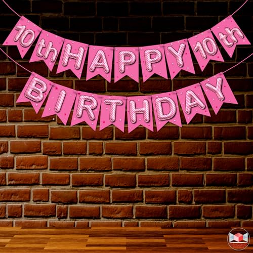 WOBBOX Tenth Birthday Photo Booth Party Props Pink for Baby Girl with 10th Birthday Bunting Banner for Baby Girl in Pink, 10th Birthday Decorations for Girl, Kids Birthday Party Decoration Items - Image 4