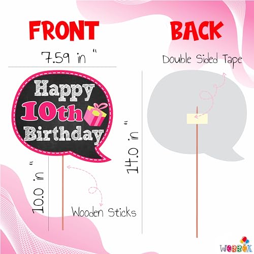 WOBBOX Tenth Birthday Photo Booth Party Props Pink for Baby Girl with 10th Birthday Bunting Banner for Baby Girl in Pink, 10th Birthday Decorations for Girl, Kids Birthday Party Decoration Items - Image 3