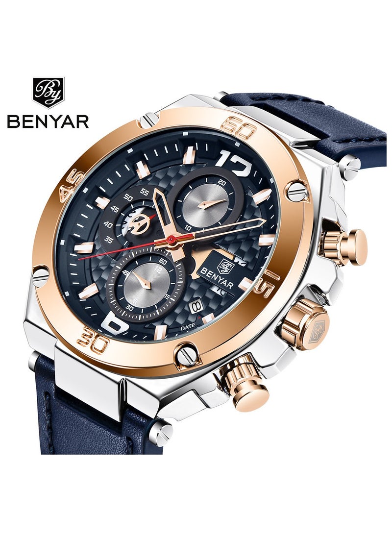 BENYAR - Watches for Men Watch Quartz Luxury Leather Waterproof Chronograph Watch 5151 - Image 1