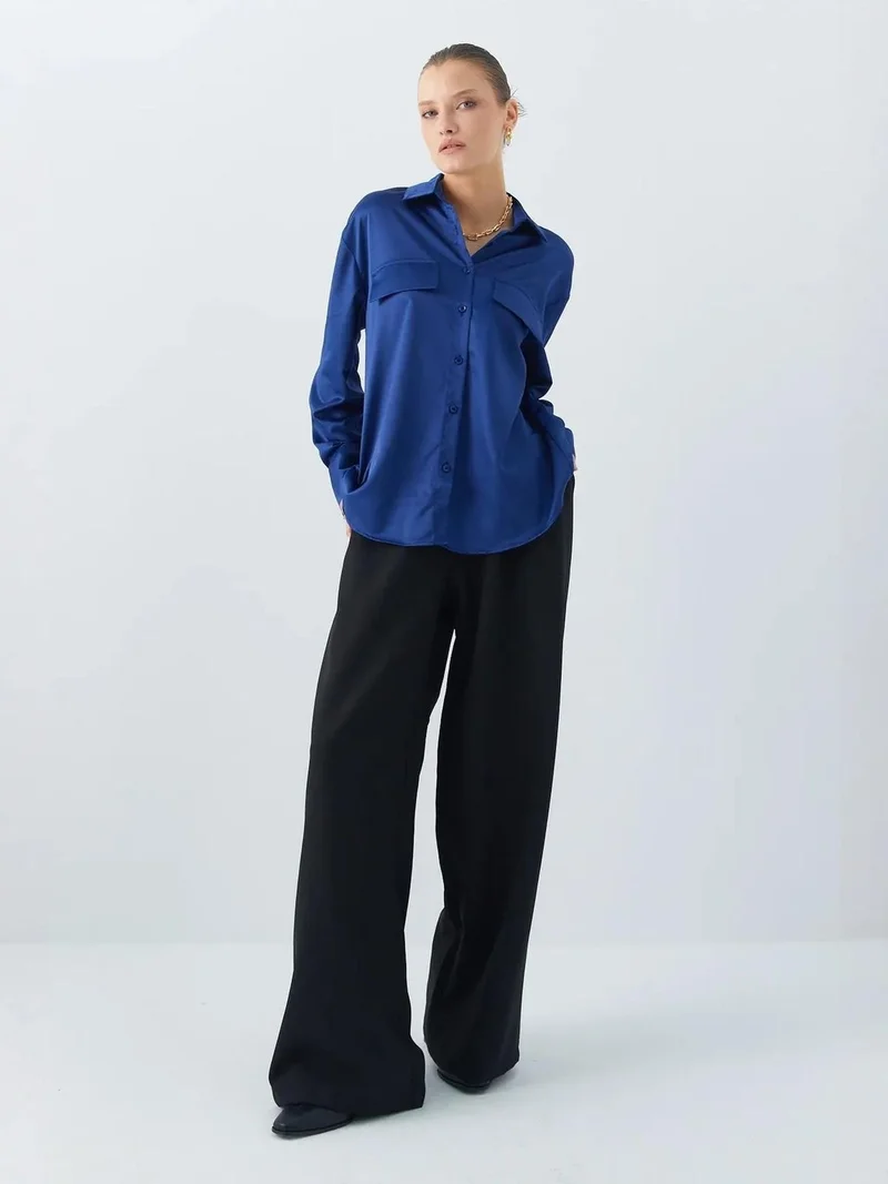 MixRay Satin Button-Up Shirt with Pocket Detail