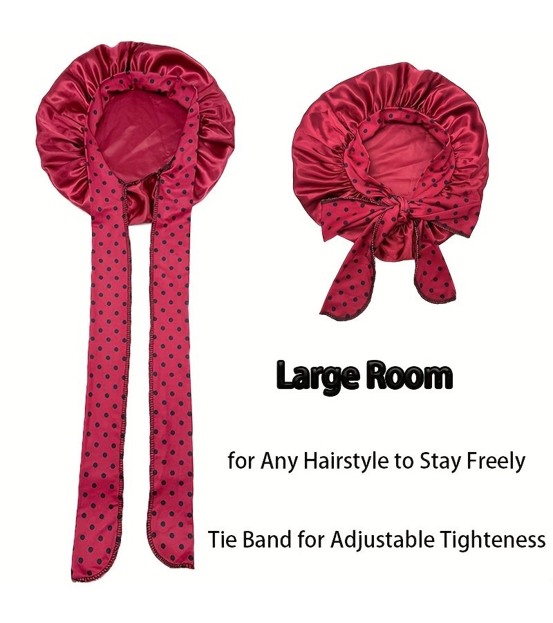 2pcs Wine Red Satin Bonnet with Tie Band for Sleeping Night Sleep Hat for Women Natural Hair - Image 5
