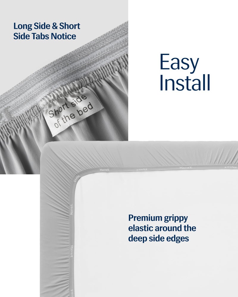 RESTÂ® EvercoolÂ®+ Fitted Sheet, Queen Size, Light Gray, 15" Deep (up to 18â€™â€™), Breathable Bedding for Hot Sleeper and Night Sweats, Bed Sheet with Ionic+ Self-Cleaning Silver Yarn for Sensitive Skin - Image 3