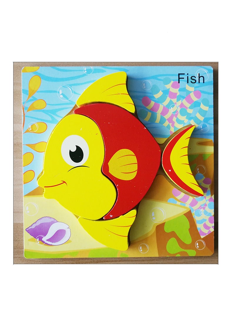 Children's Educational Wooden Cartoon Fish Jigsaw Puzzles Suitable Gift Bag Pack - Image 1
