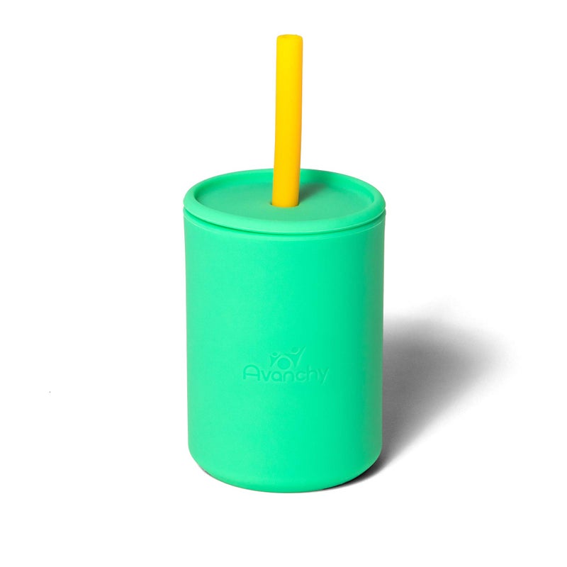 Avanchy Silicone Training Sippy Cup with Straw Lid Tiny Cup for Babies 6 Months to Toddlers 1 Year Old 5 oz Infant Water Cup for Baby Led Weaning Green
