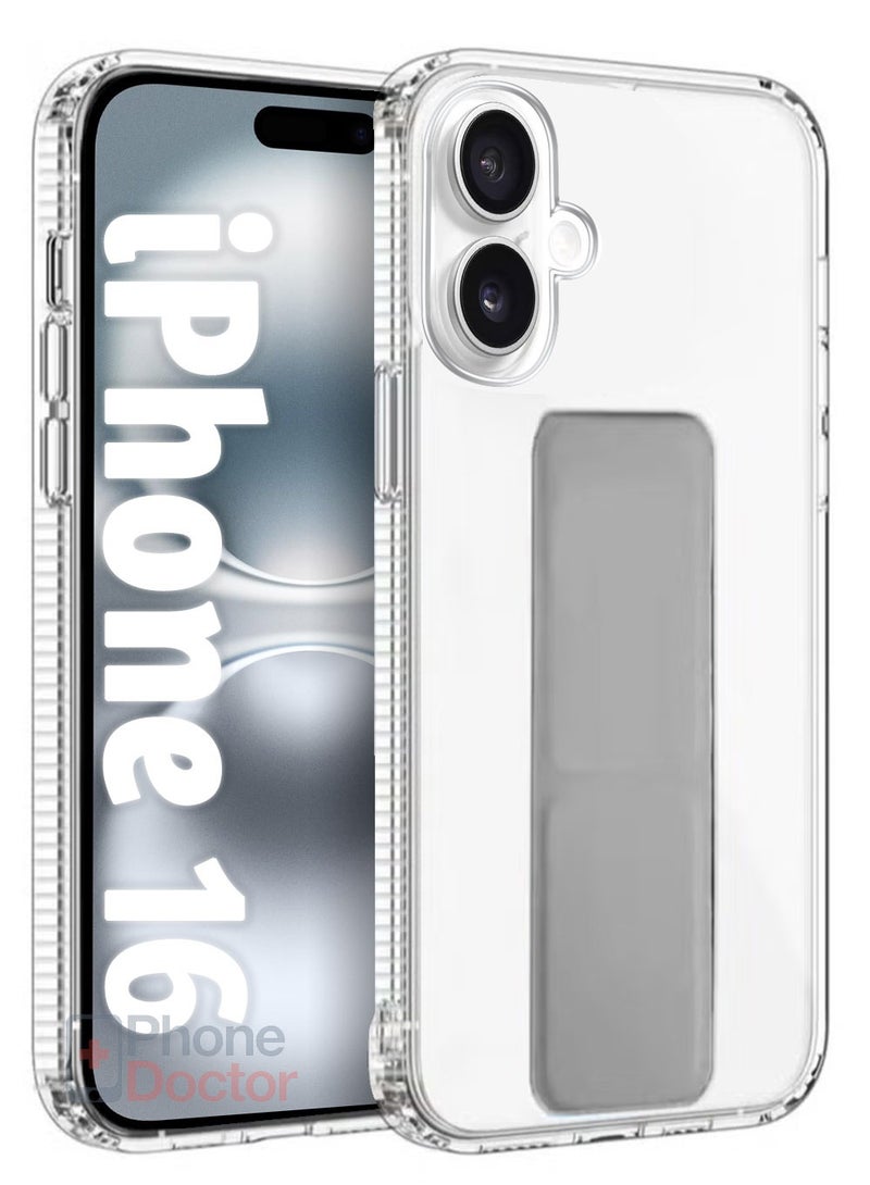 كفر حماية لهاتف ابل ايفون 16 مع مسكة مغناطيسية مدمجة 3 في 1 شفاف / رمادي - Image 1