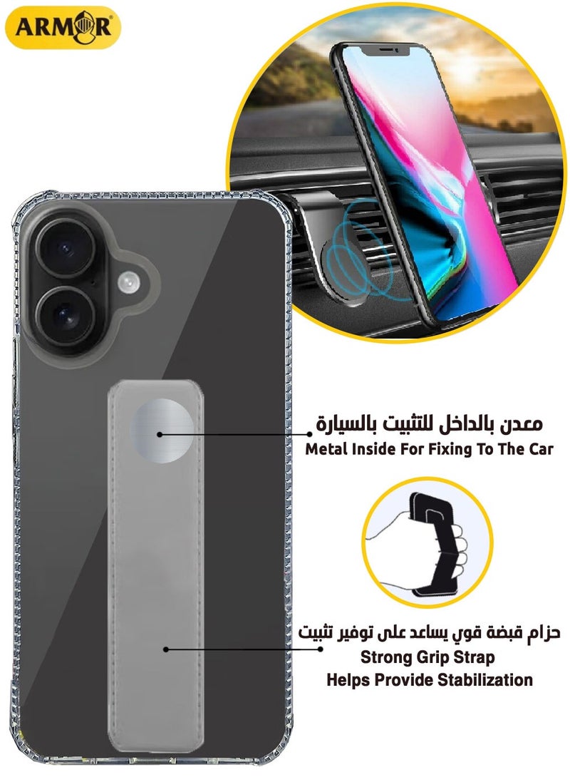 كفر حماية لهاتف ابل ايفون 16 مع مسكة مغناطيسية مدمجة 3 في 1 شفاف / رمادي - Image 2