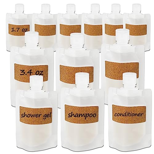 TailaiMei 12 Pieces Travel Pouches for Toiletries, TSA Approved Portable Travel Size, Refillable Stand Up Pouch for Shampoo/Conditioner/Lotion (1.7 &3.4 oz) - Image 1