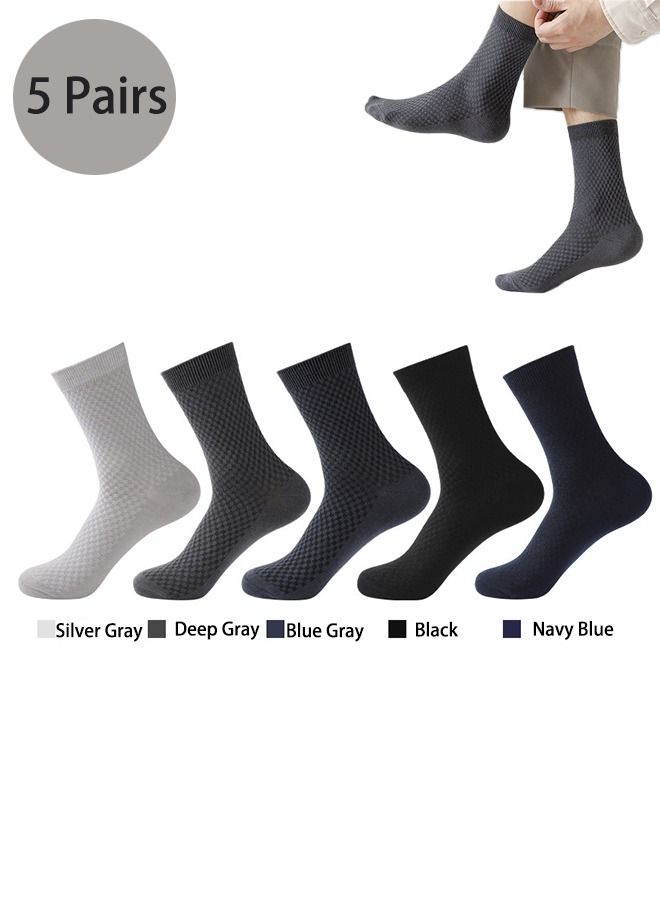 5 زوج كلاسي لينة مريحة Premium Fiber جوارب متوسطة للرجال، رجال مكافحة أودور التنفس العمل جوارب لينة الرطوبة يكسر جوارب الخيزران - Image 1