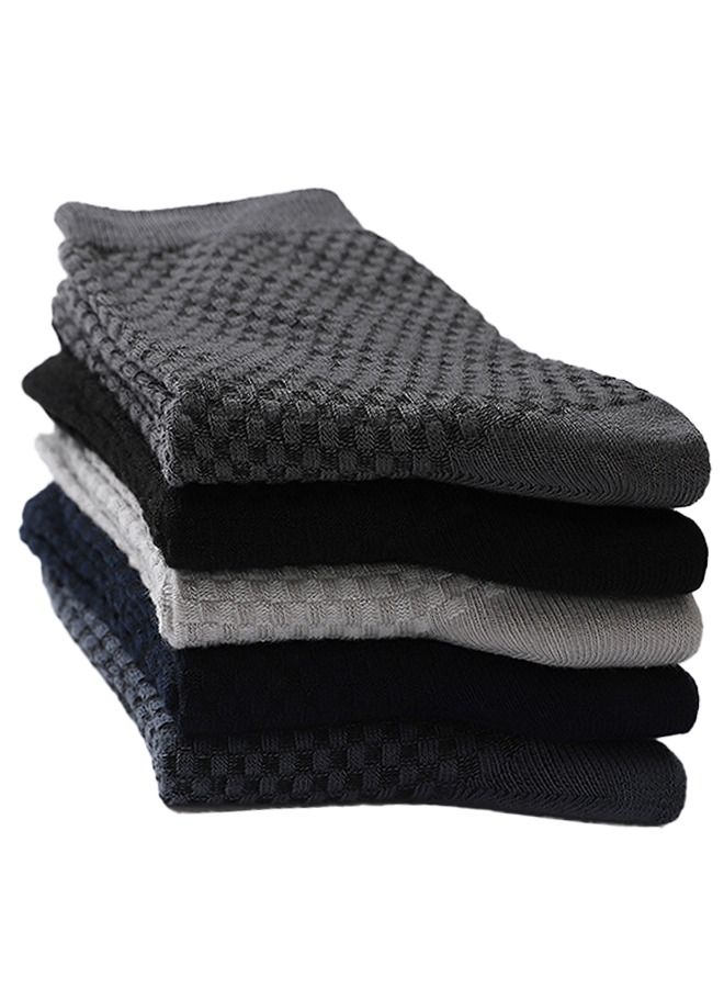 5 زوج كلاسي لينة مريحة Premium Fiber جوارب متوسطة للرجال، رجال مكافحة أودور التنفس العمل جوارب لينة الرطوبة يكسر جوارب الخيزران - Image 5