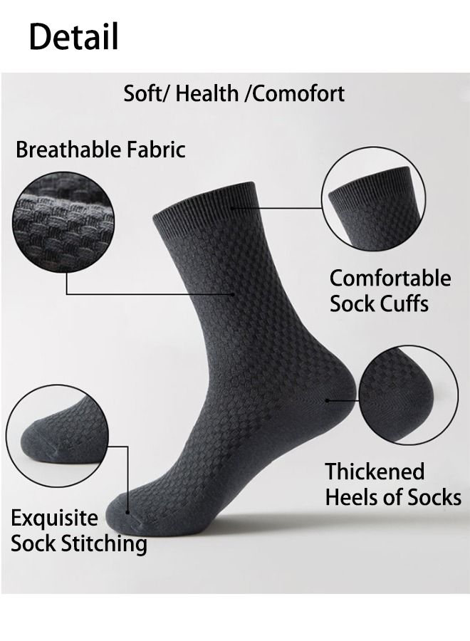 5 زوج كلاسي لينة مريحة Premium Fiber جوارب متوسطة للرجال، رجال مكافحة أودور التنفس العمل جوارب لينة الرطوبة يكسر جوارب الخيزران - Image 3