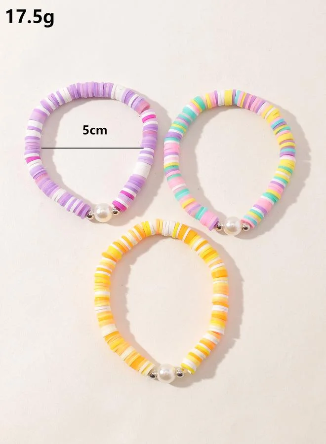 Take Two  Pack of 3 - Girls Multi-Color Pastel Beaded Bracelets with Pearl Accent for Women | Best Price UAE