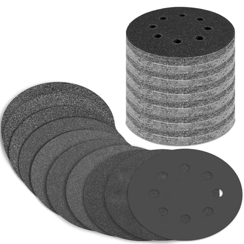 Pukamam 100 Pcs 5 inch Wet Dry Sanding Discs Grit 80 120 180 240 320 400 600 800 1000 2000 Hook and Loop 8 Hole Silicon Carbide Orbital Sander Sandpaper - Image 1