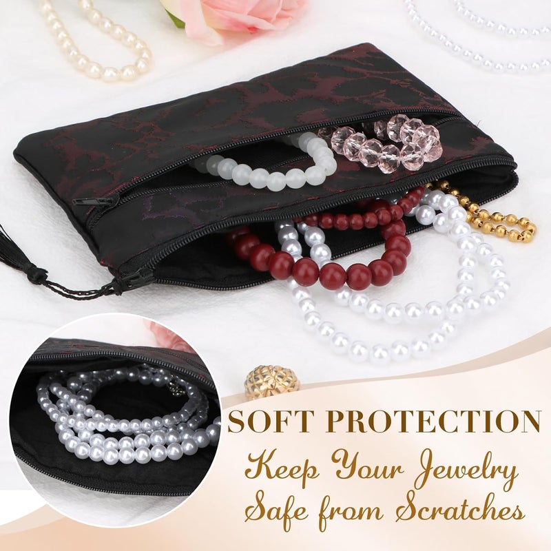 kilofly كيلوفلاي 2 قطعة حقيبة مجوهرات من حرير صيني مزخرف بجيب بسحاب وخرز - Image 5