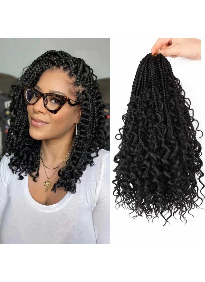 Mytarku 8 Packs Goddess Bohemian Box Braids Crochet Hair with Curly Ends 12 Inch Boho Braids Crochet Box Braids Synthetic Braiding Hair Extensions for Black Women (1B, 12 inch 8 pack)  - Image 1