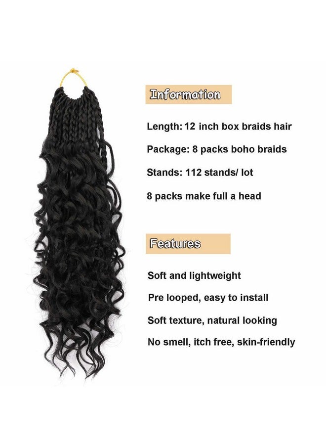 Mytarku 8 Packs Goddess Bohemian Box Braids Crochet Hair with Curly Ends 12 Inch Boho Braids Crochet Box Braids Synthetic Braiding Hair Extensions for Black Women (1B, 12 inch 8 pack)  - Image 2