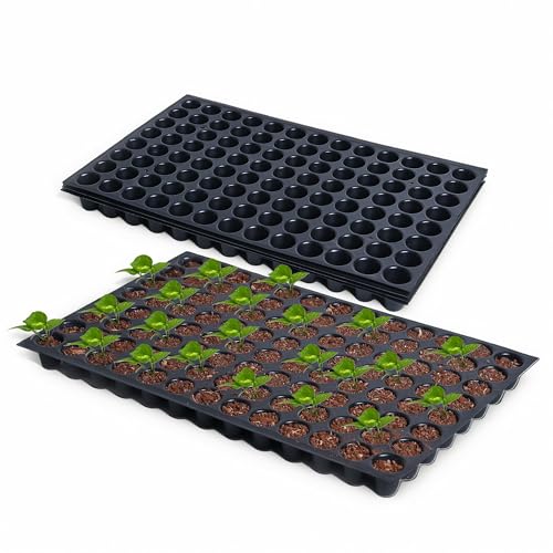 UGAOO Seedling Tray for Plants – 104 Cell Reusable Germination Tray | Nursery Trays for Seedling, Sapling, Seed Starter & Growing Tray (Pack of 5, Black) - Image 1