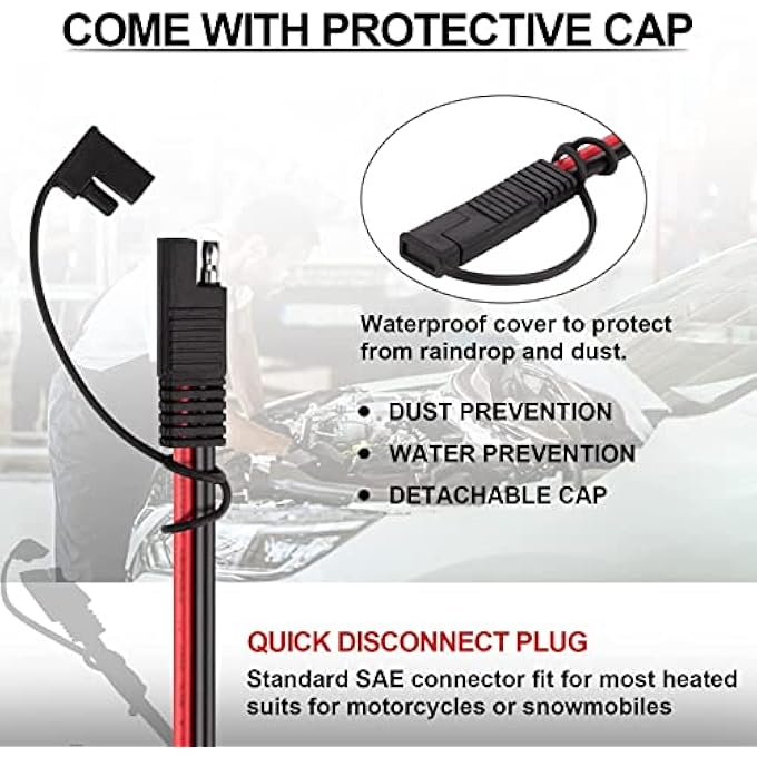 ميكينج تك كابل تمديد 10AWG SAE لفصل سريع لموصل تسخير الأسلاك للوحة الطاقة الشمسية والبطارية والدراجات النارية والسيارات والجرارات 10 مقياس 1 متر - Image 5
